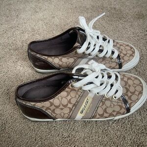 Coach Tan and Brown Logo Sneakers